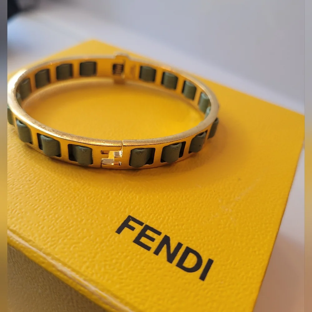 Fendi Gold Tone Green Bangle
